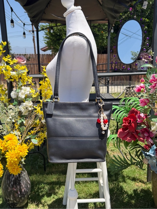 Coach Handbags - Coach Black Leather Tote Bag with Bead Charm